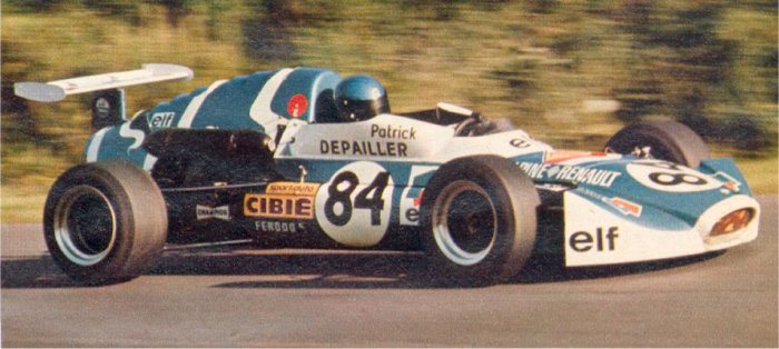 1971 - Patrick Depailler at Brands Hatch in 1971, the aerodynamic lines of the A360 showing very clearly.