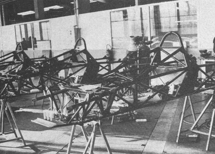 1971 - The spaceframe chassis under construction at the Alpine factory in Dieppe